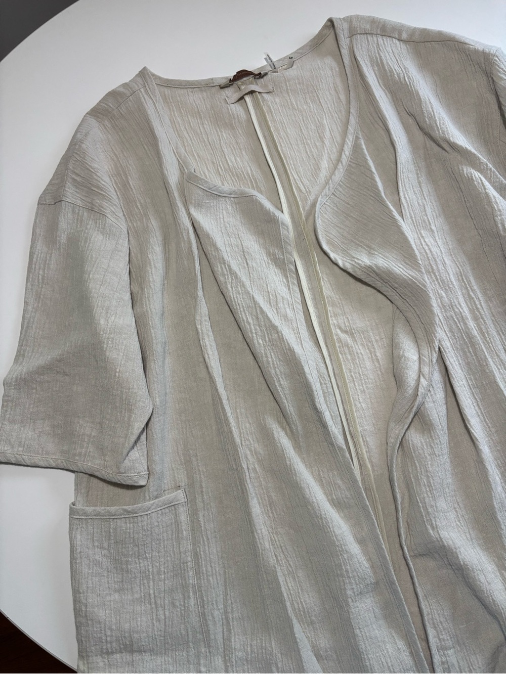 Soft Surroundings Oatmeal Short Sleeve Linen & Cotton Lagenlook Duster Cardigan